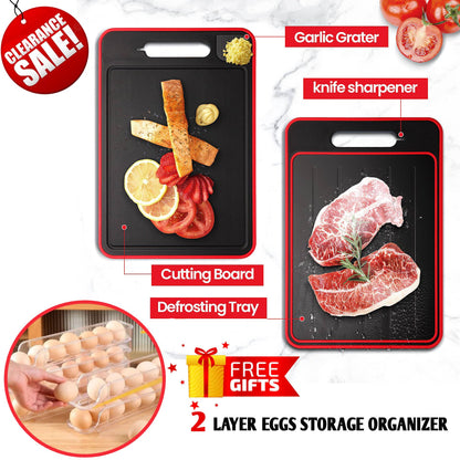 CLERANCE - 4-In-1 Chopping & Defrosting Board + 2 Layer Eggs Storage Organizer FREE